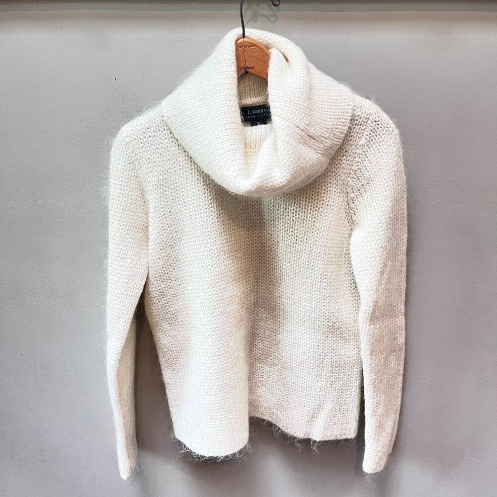 Vintage Lauren Ralph‎ Lauren Women's Ivory Kid Mohair Cowl Neck Sweater M